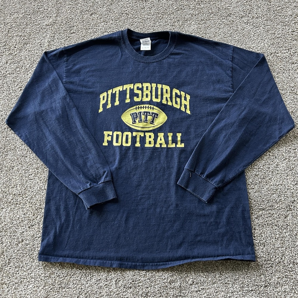 Pitt Panthers Shirt Mens XL Blue NCAA Football Gildan Long Sleeve Crewneck